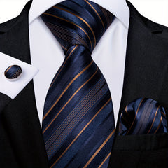 Silk Striped Necktie Red Green Tie Set for Men Wedding