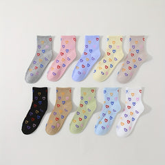 Heart Print Socks Soft & Comfy Short Socks Women's Stockings