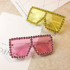 Y2K Square Sunglasses Oversized Rhinestone Eyeglasses