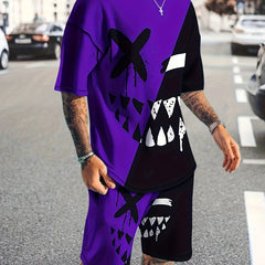Men's Grimace Print T-shirt & Active Shorts Set for Summer Sports