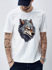 Anime Wolf Print Men's Cotton T-shirt for Summer Vacay