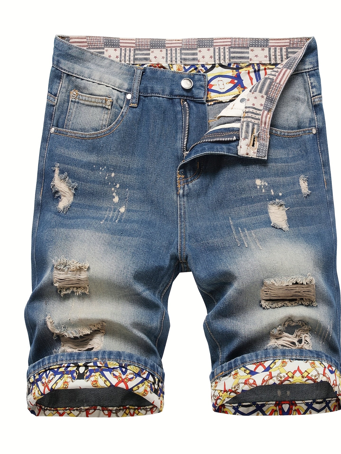 Men's Ripped Denim Shorts - Casual Street Style Distressed Denim Shorts