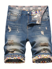Men's Ripped Denim Shorts - Casual Street Style Distressed Denim Shorts