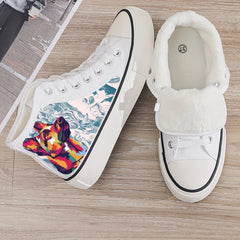 Plush Lined Thermal Wolf Print Canvas Sneakers