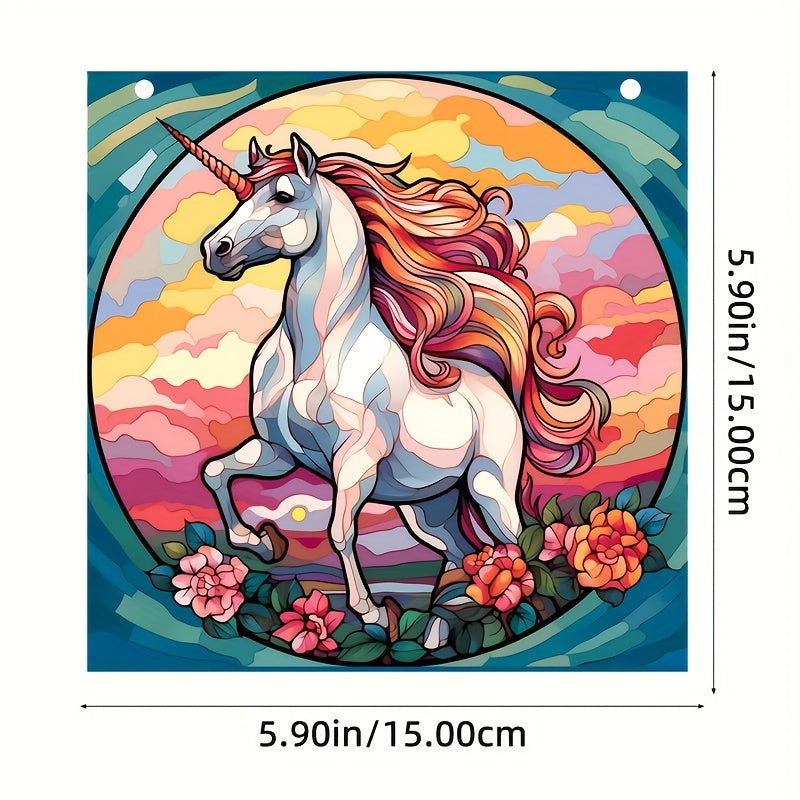 Unicorn Acrylic Stained Window Hanging Hand Painted Outdoor Panel Decor