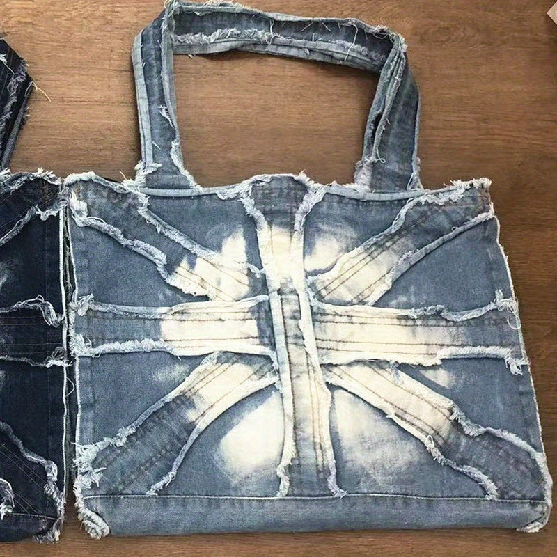Vintage Denim Shoulder Bag for Women - Large Capacity Tote Handbag