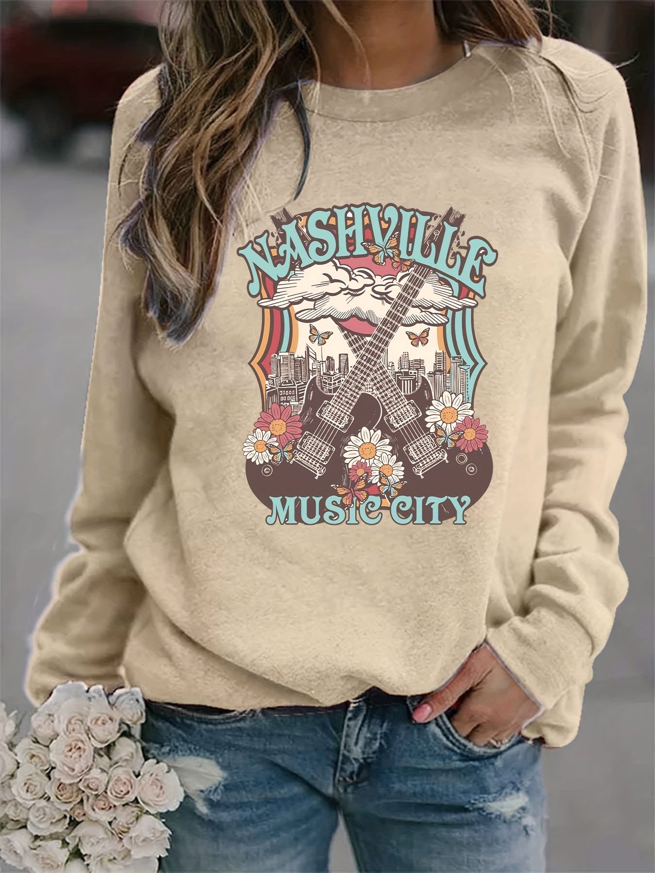 Nashville Music City Print Sweatshirt