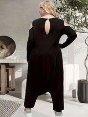 Women's Plus Size Cold Shoulder Round Neck Jumpsuit