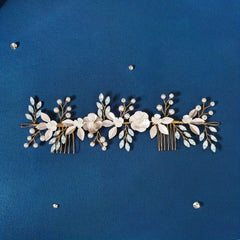 Bridal Faux Pearl Headband Double Comb Hair Accessory