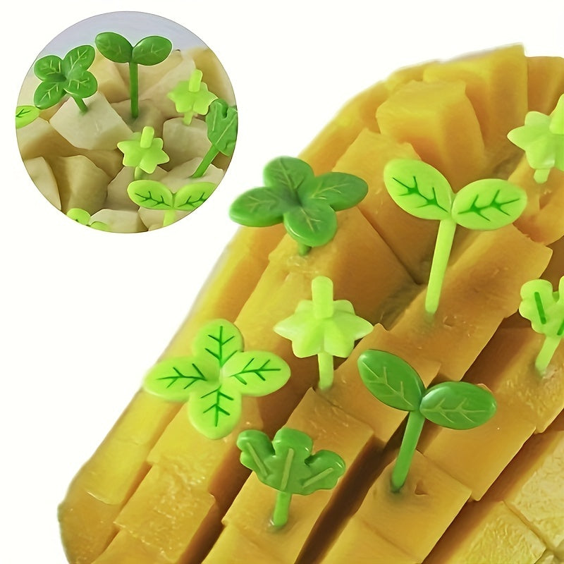 8pcs Fruit Forks Toothpick Food Prod Leaves Plastic Decoration Small Salad