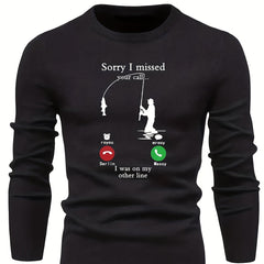 Fishing Pattern Novel Sweater Men's Casual Warm Stretch Crew Neck Pullover