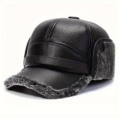 Men's Winter Plush Warm Leather Baseball Cap With Earflaps
