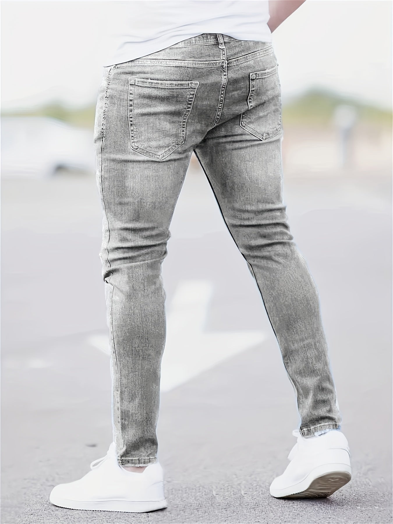 Slim Fit Ripped Jeans Mens Distressed Stretch Denim Pants