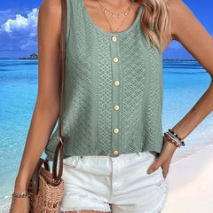 Eyelet Tank Top Crew Neck Summer Sleeveless Casual Tank Top