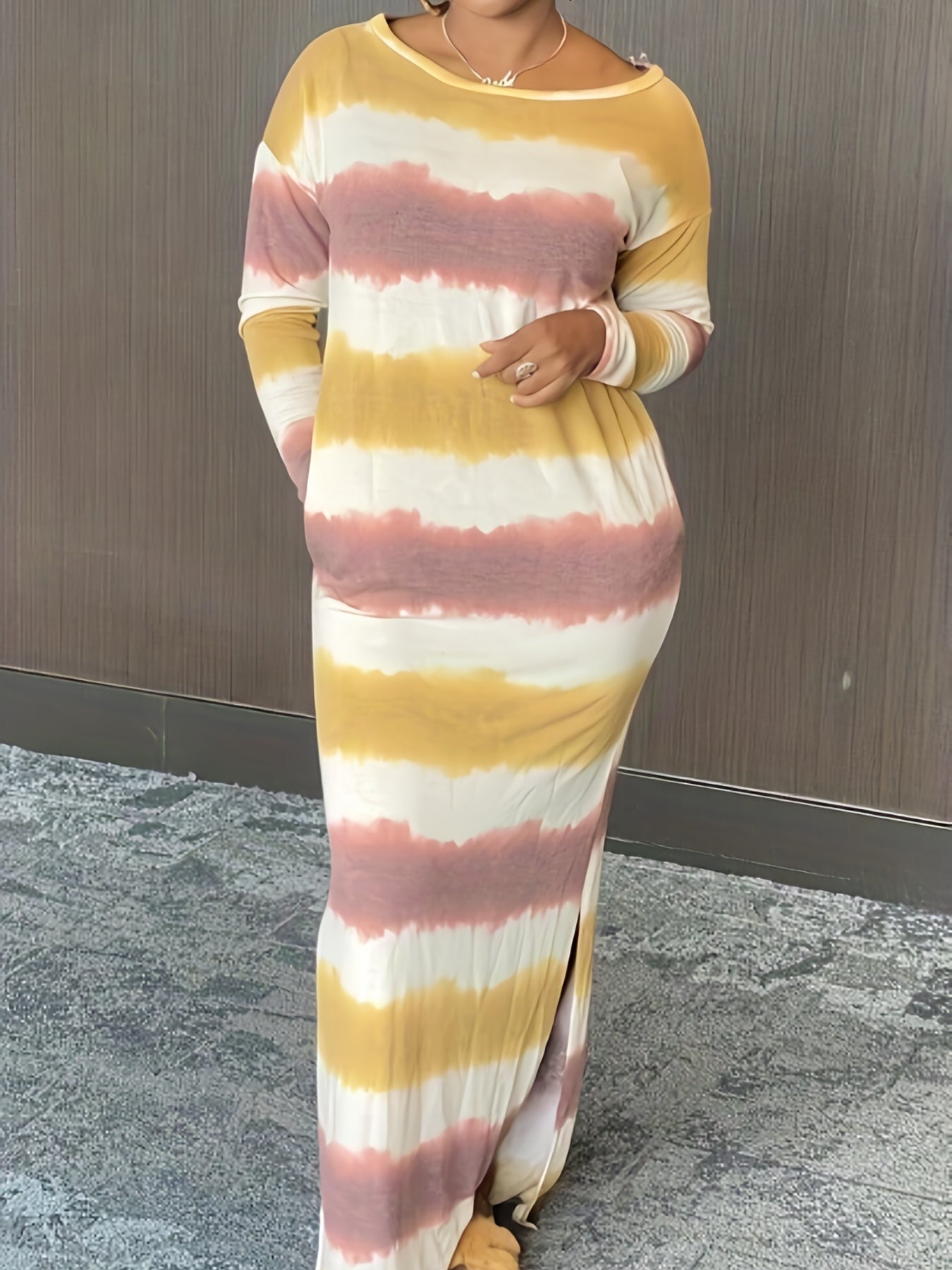 Tie Dye Stripe Print Maxi Dress