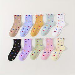 10 Pairs Heart Print Socks Soft & Comfy Short Socks Women's Stockings