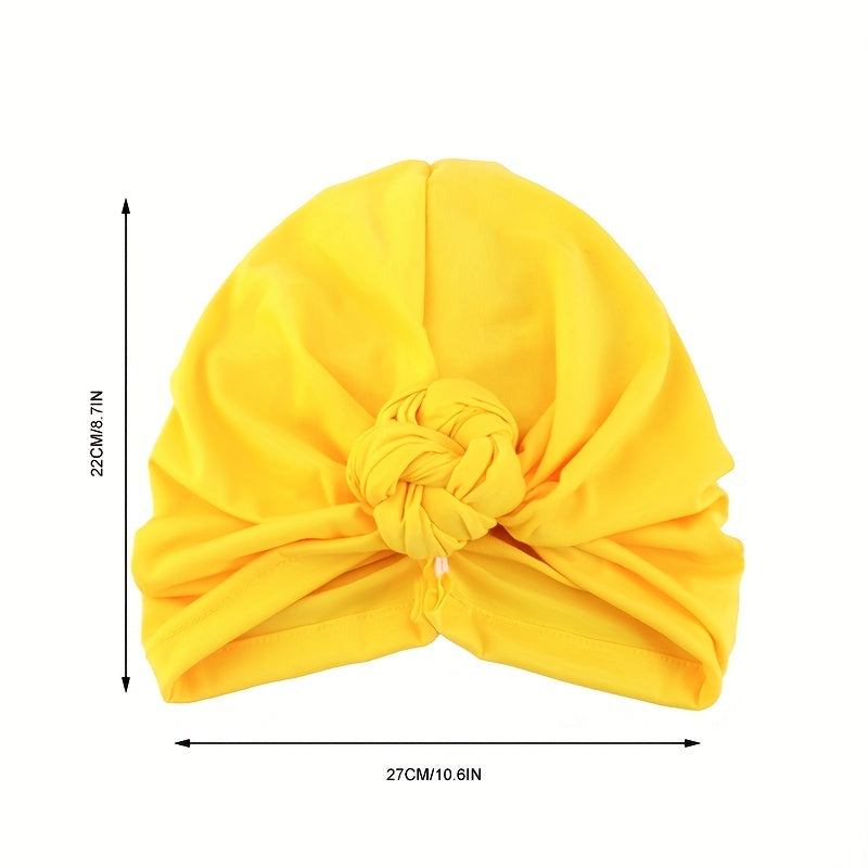 Knotted Pleated Turban Cap Solid Elastic Bonnet Chemo Cap
