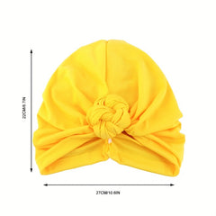 Knotted Pleated Turban Cap Solid Elastic Bonnet Chemo Cap
