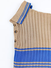Preppy Sweater Women's Plus Striped Pattern Long Sleeve Polo Neck