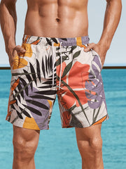 Leaf Pattern Print Men's Swim Trunks Quick Dry Beach Shorts Swimwear