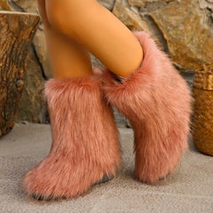 Fuzzy Faux Fur Plush Thermal Furry Snow Boots Casual Flat Non Slip Snow Shoes
