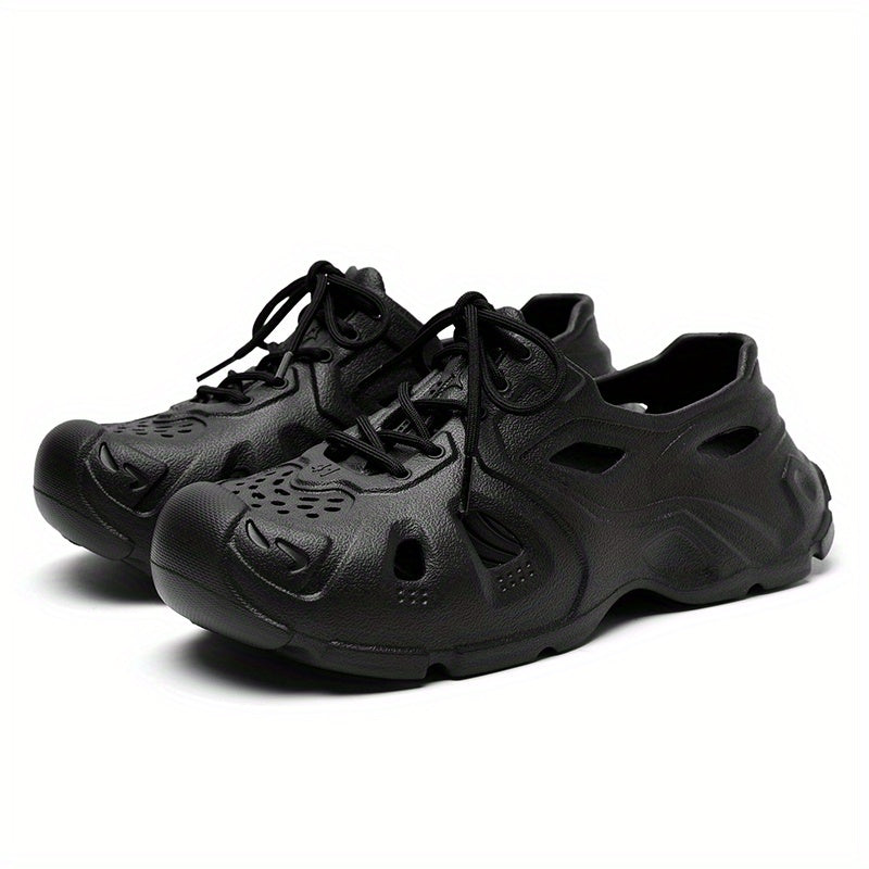 Men's Breathable Lace Up Cut Out Clog Sneakers