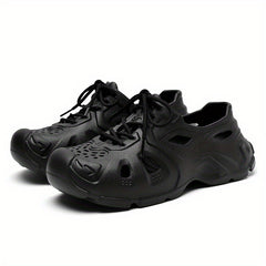 Men's Breathable Lace Up Cut Out Clog Sneakers
