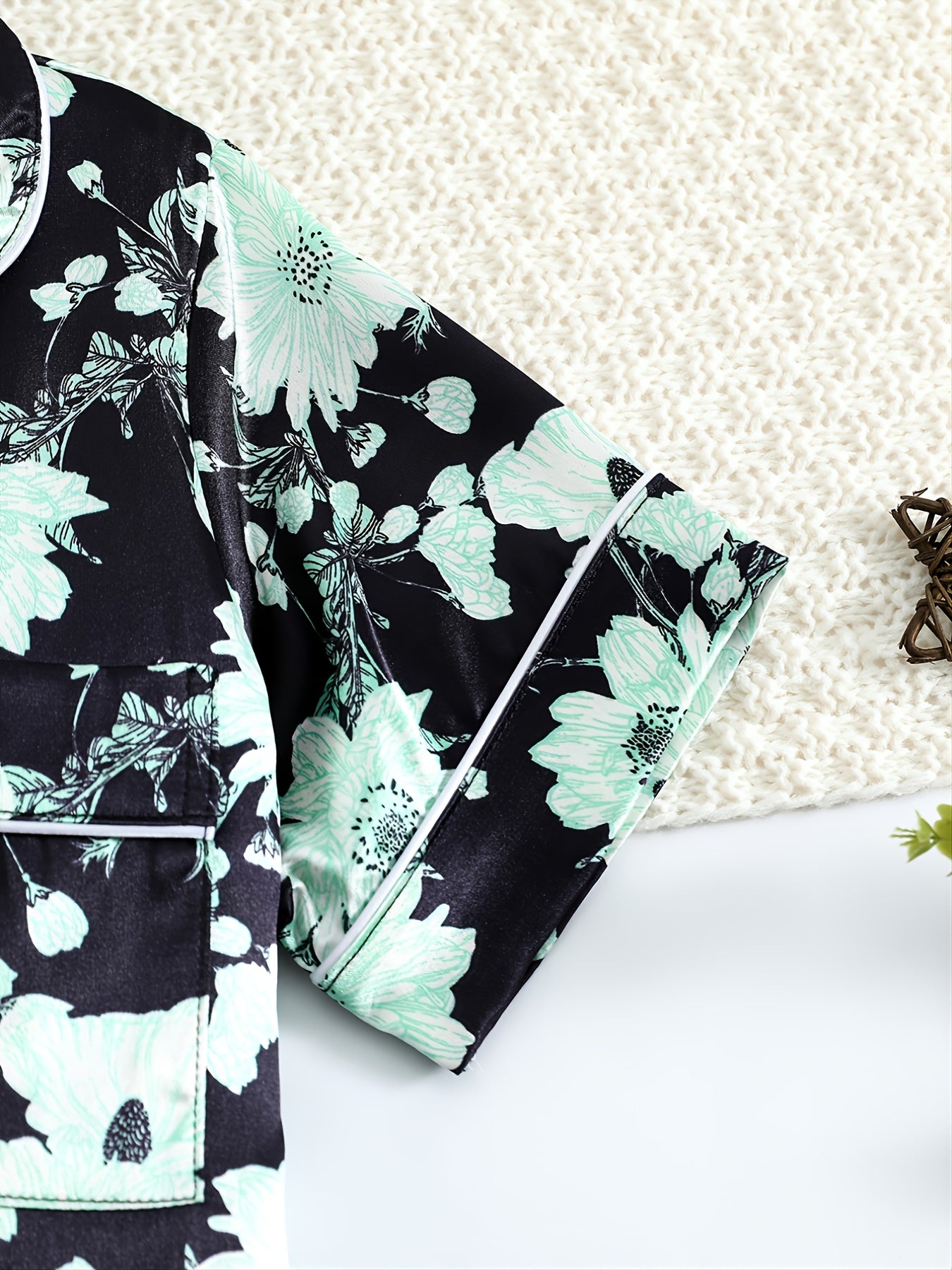 Girls Green Flower Short Sleeve Pajama Set