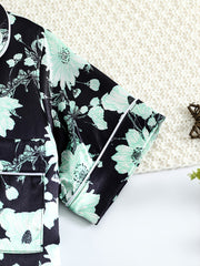 Girls Green Flower Short Sleeve Pajama Set