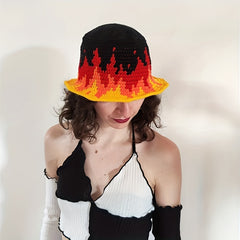 Yellow Red Flame Bucket Hat Hip Hop Crochet Sun Hats