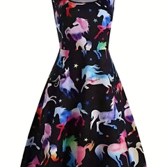Tank Dress Ombre Horse & Star Print Round Neck A line