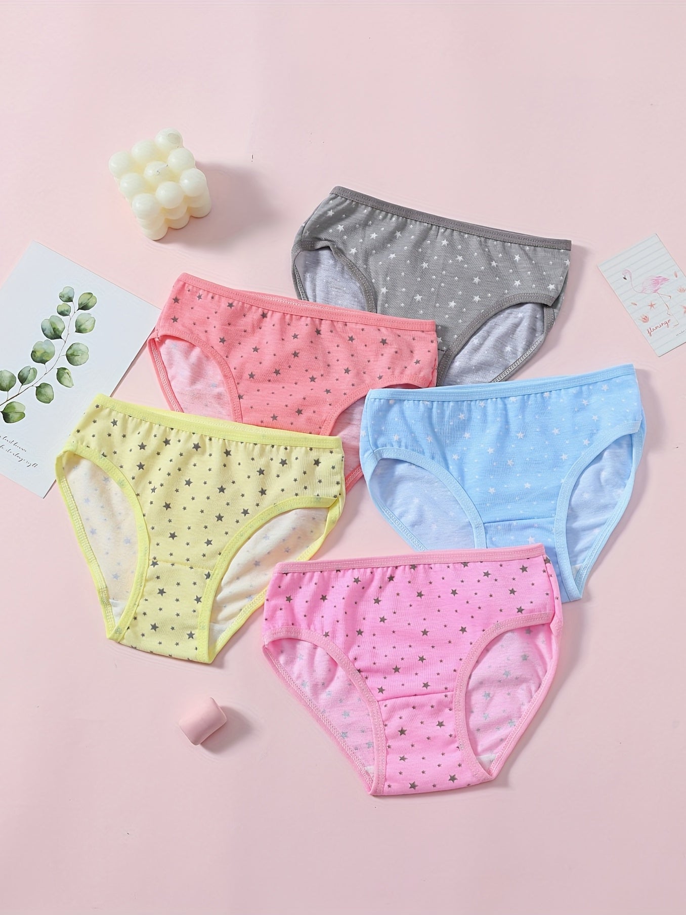 5pcs Girls' Flower Star Briefs Set Breathable Comfortable Panties