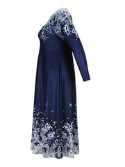 Women's Plus Snowflake Print Long Sleeve Maxi Dress