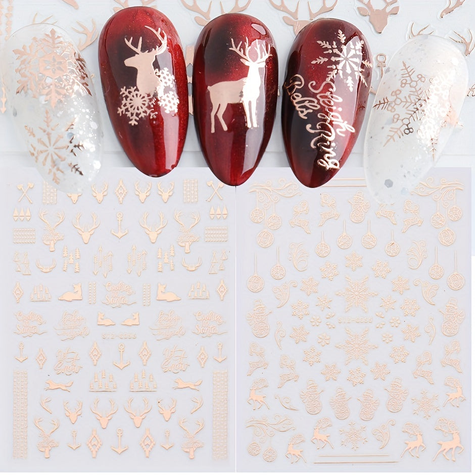 9pcs Christmas Nail Art Stickers Snowflake Elk Christmas Tree Nails