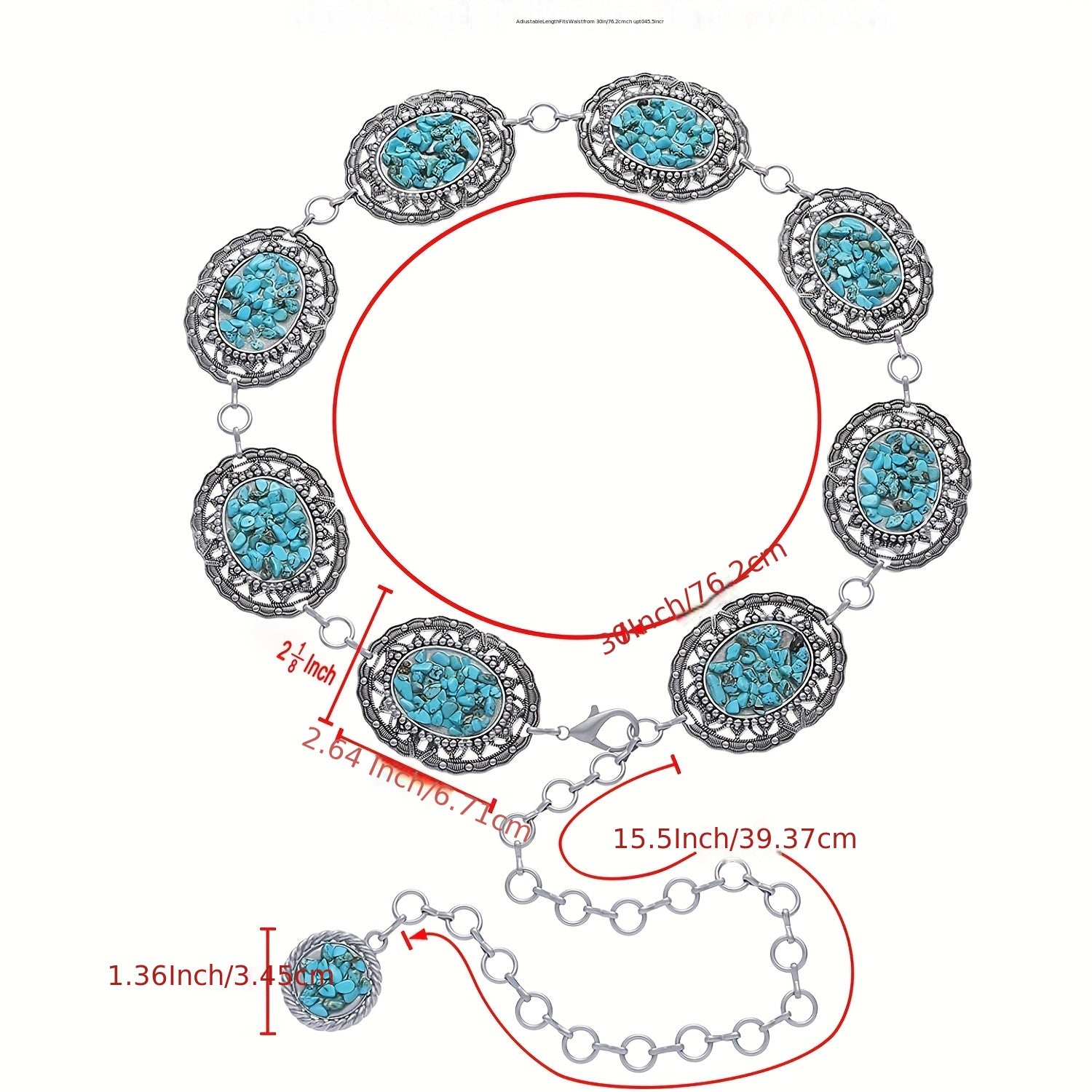 Turquoise Decor Boho Waist Chain Hollow Out Metal Waistband Chain Belt