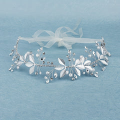 Leaf Charm Hair Band Rhinestone & Faux Pearl Decor Headband Bridal
