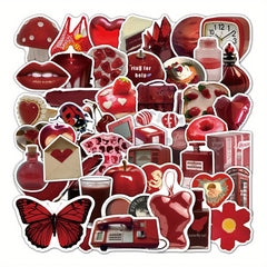 50pcs Red Retro Cartoon Phone Case Stickers Waterproof Self adhesive Stickers