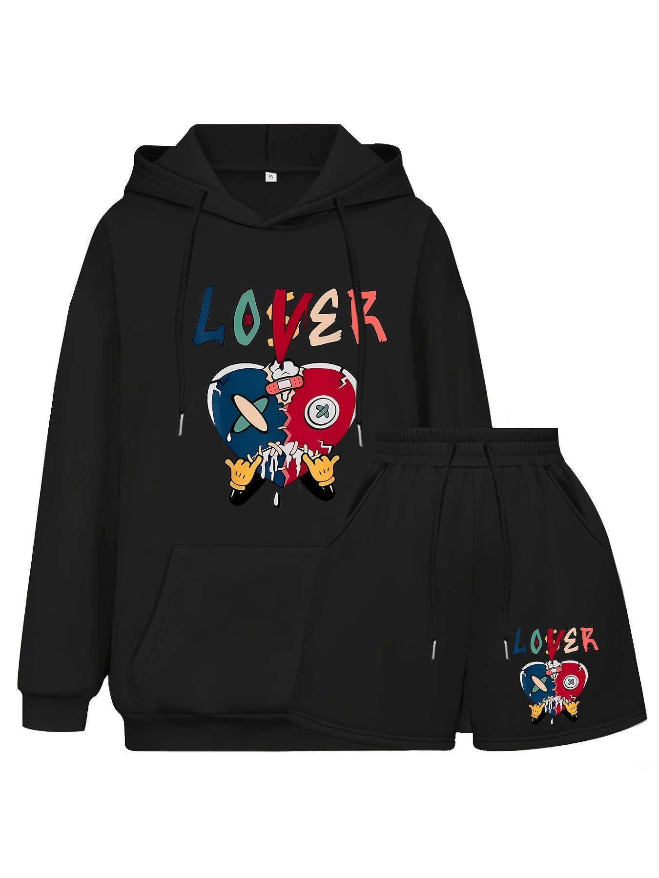 Women's Plus Letter Print Hoodie & Shorts 2 Piece Set