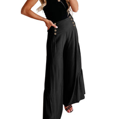 Solid Button Wide Leg Pants for Women
