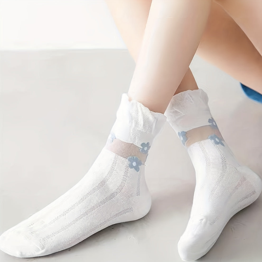 Girls Kids Floral Lace Ruffled Socks Breathable Crew Socks