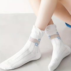 Girls Kids Floral Lace Ruffled Socks Breathable Crew Socks