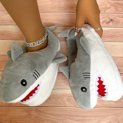 Women's Shark Plush Slippers Warm Cozy Slip On Shoes