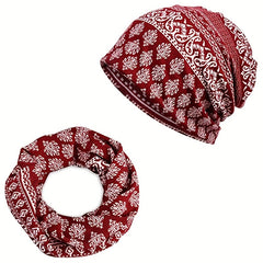 Red Floral Print Beanie Lightweight Vintage Skull Hat Chemo Cap