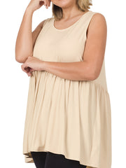 Solid Peplum Tunic Tank Top