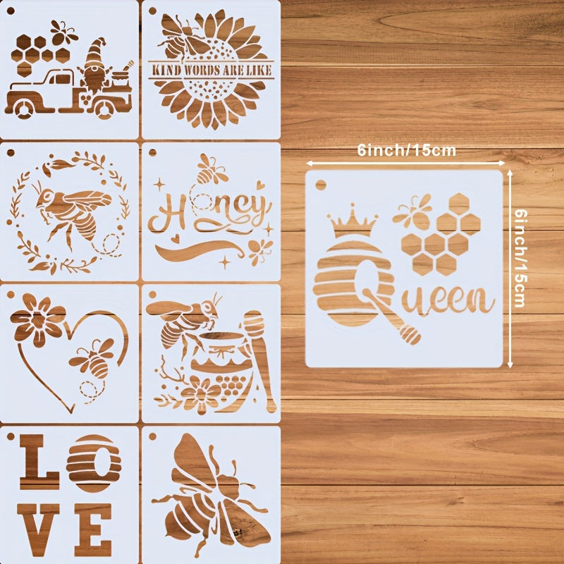 16pcs Reusable Bee Stencils for Honeycomb Designs on Wood Fabric and Walls