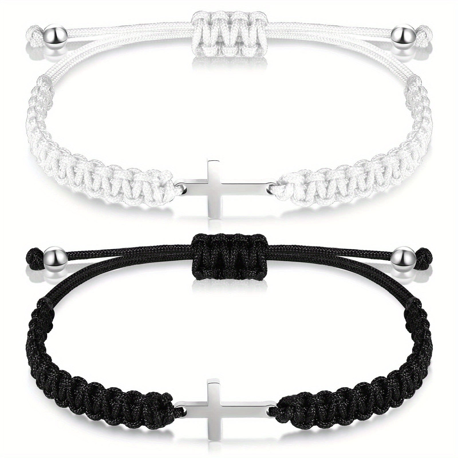 Stainless Steel Cross Bracelet And Woven Rope Couple Bracelets