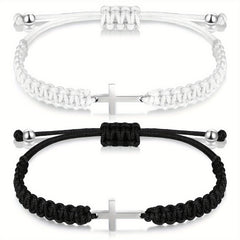 Stainless Steel Cross Bracelet And Woven Rope Couple Bracelets