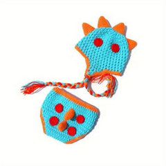 Cartoon Dinosaur Woolen Knitting Hat Set For Infants