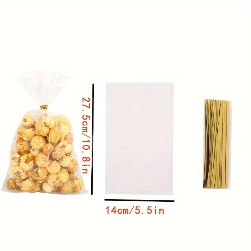 100pcs Transparent Snack Bags + Twist Ties for Cookies, Candy, Party Gifts