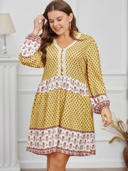 Boho Dress Women's Plus Colorblock Floral Print Long Sleeve V Neck